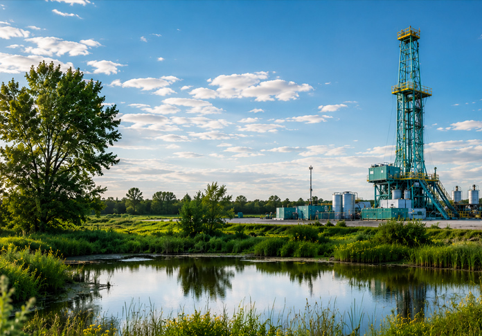 Cyclone drilling rig in a natural landscape